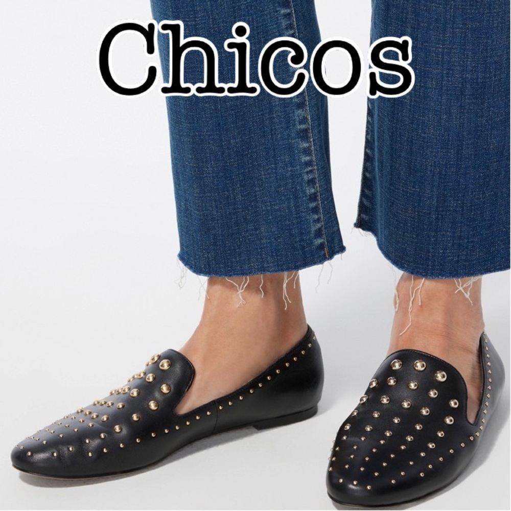 Chicos Black Studded Leather Loafers Size 10 1/2